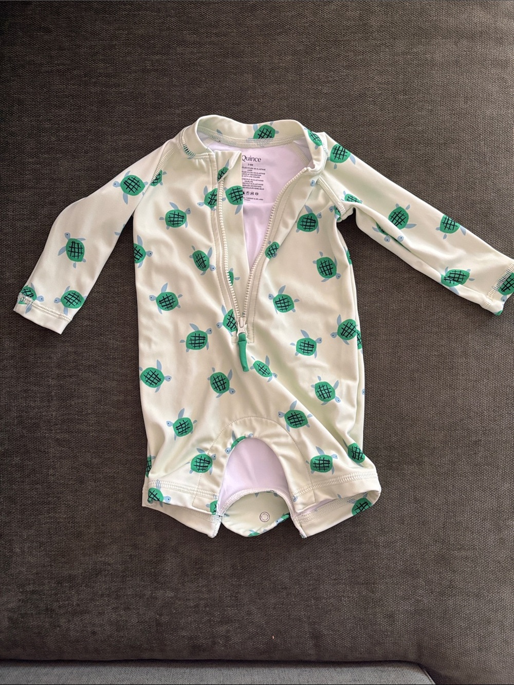 3-6 month Quince Long-Sleeve Turtle Print Swimsuit - Green